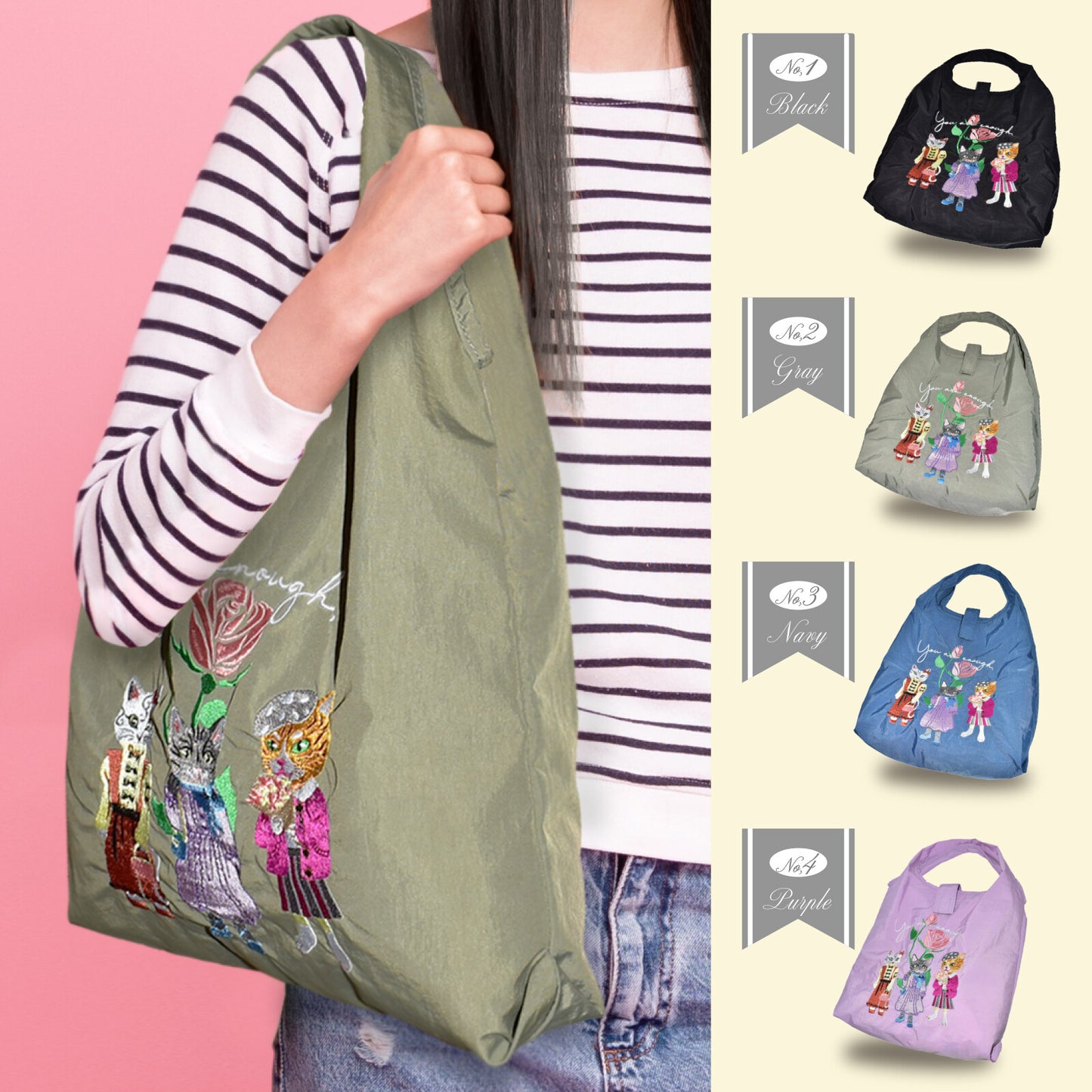 日本JP直送 時尚貓咪刺繡 女士托特包{10月30截單;預計10-14工作天發貨}