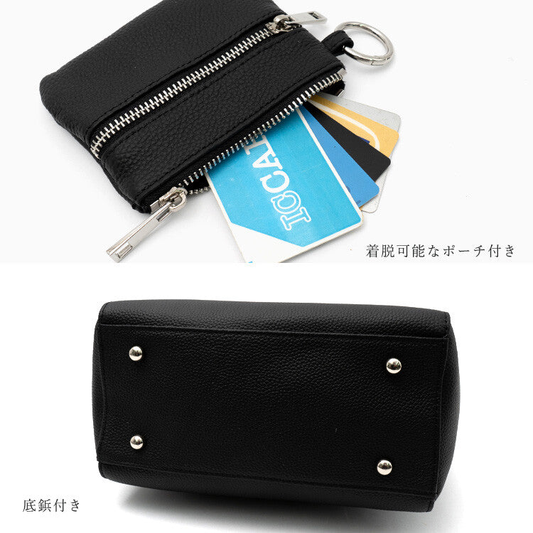 日本JP直送 真皮牛皮手提包,附迷你包袋,垂直拉鍊開合{10月30截單;預計10-14 工作天發貨}