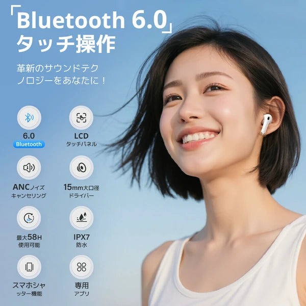 日本JP直送 無線藍牙 6.0 耳機,附 LCD 顯示器、降噪、入耳式耳機、LCD 觸控螢幕 {10月30截單;預計10-14 工作天發貨}