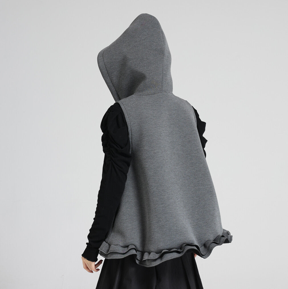 曰本JP送 針織衫【2025新品,當天出貨】荷葉邊下擺黏合連帽背心{11月30截單;預計10-14工作天發貨}