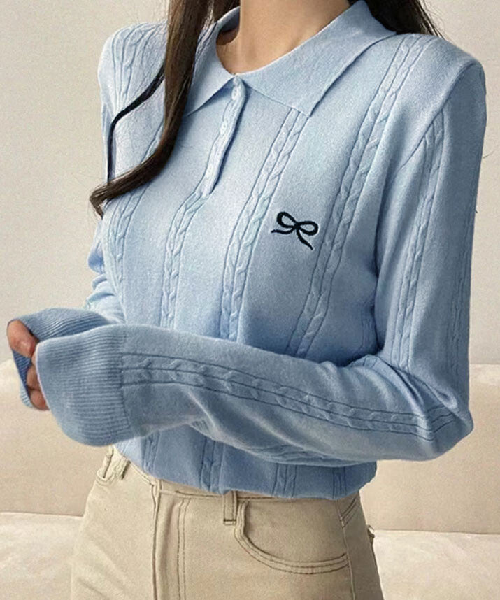 曰本JP送 針織衫 蝴蝶結刺繡POLO衫{11月30截單;預計10-14工作天發貨}