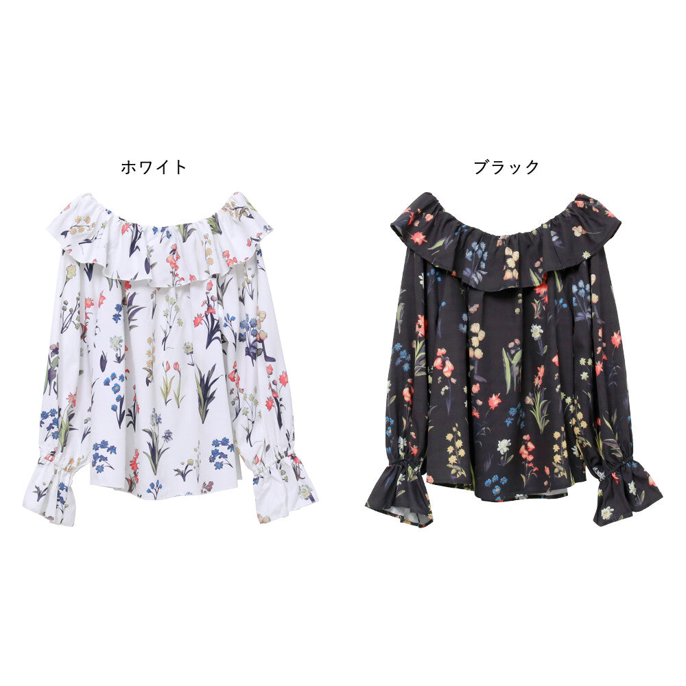 日本JP直送 【2025新品♪】碎花荷葉邊露肩襯衫{11月30截單;預計10-14工作天發貨}