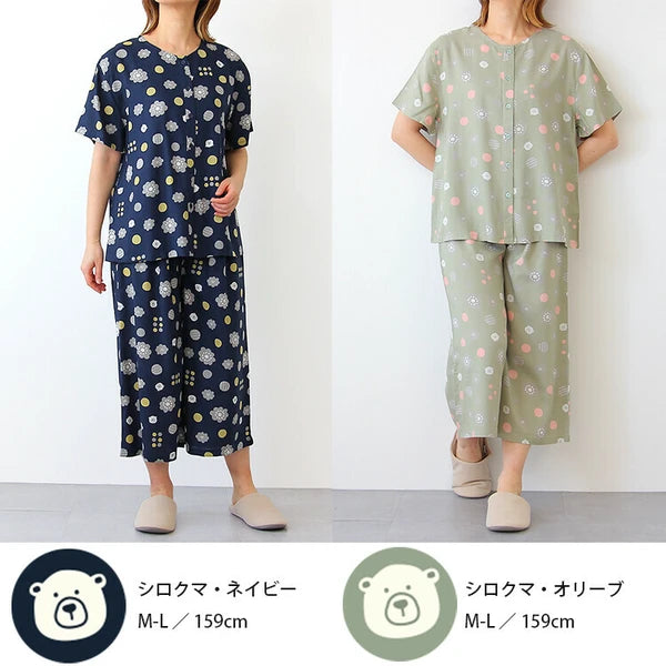 日本JP直送 2025 年春夏新品:涼爽順滑上衣和下裝套裝、短袖、涼爽觸感、睡衣、家居服 {10月30截單;預計10-14 工作天發貨}