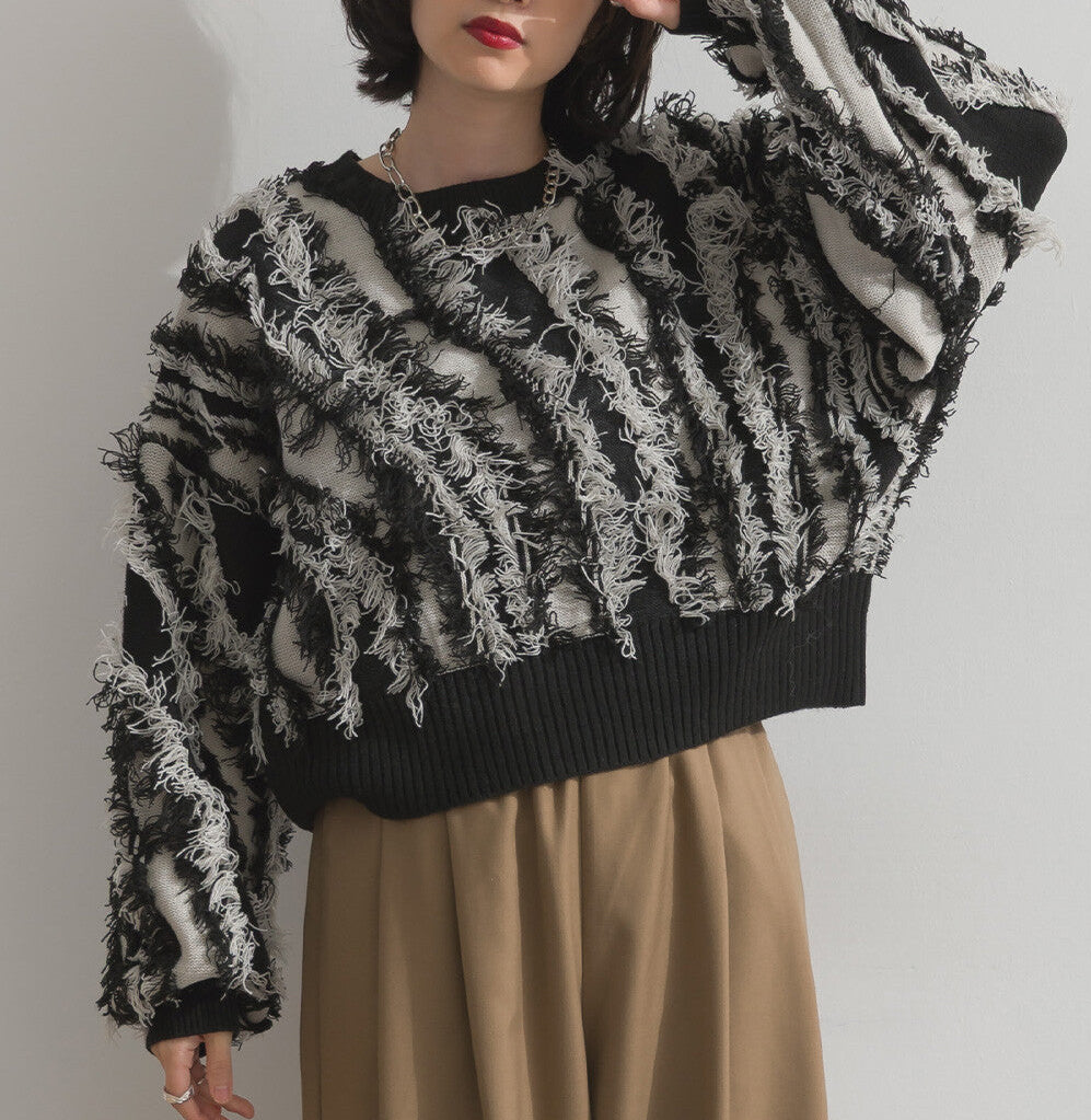曰本JP直送 馬海毛觸感流蘇提花針織套頭衫 [2025 秋冬新品] {11月30截單;預計10-14工作天發貨｝