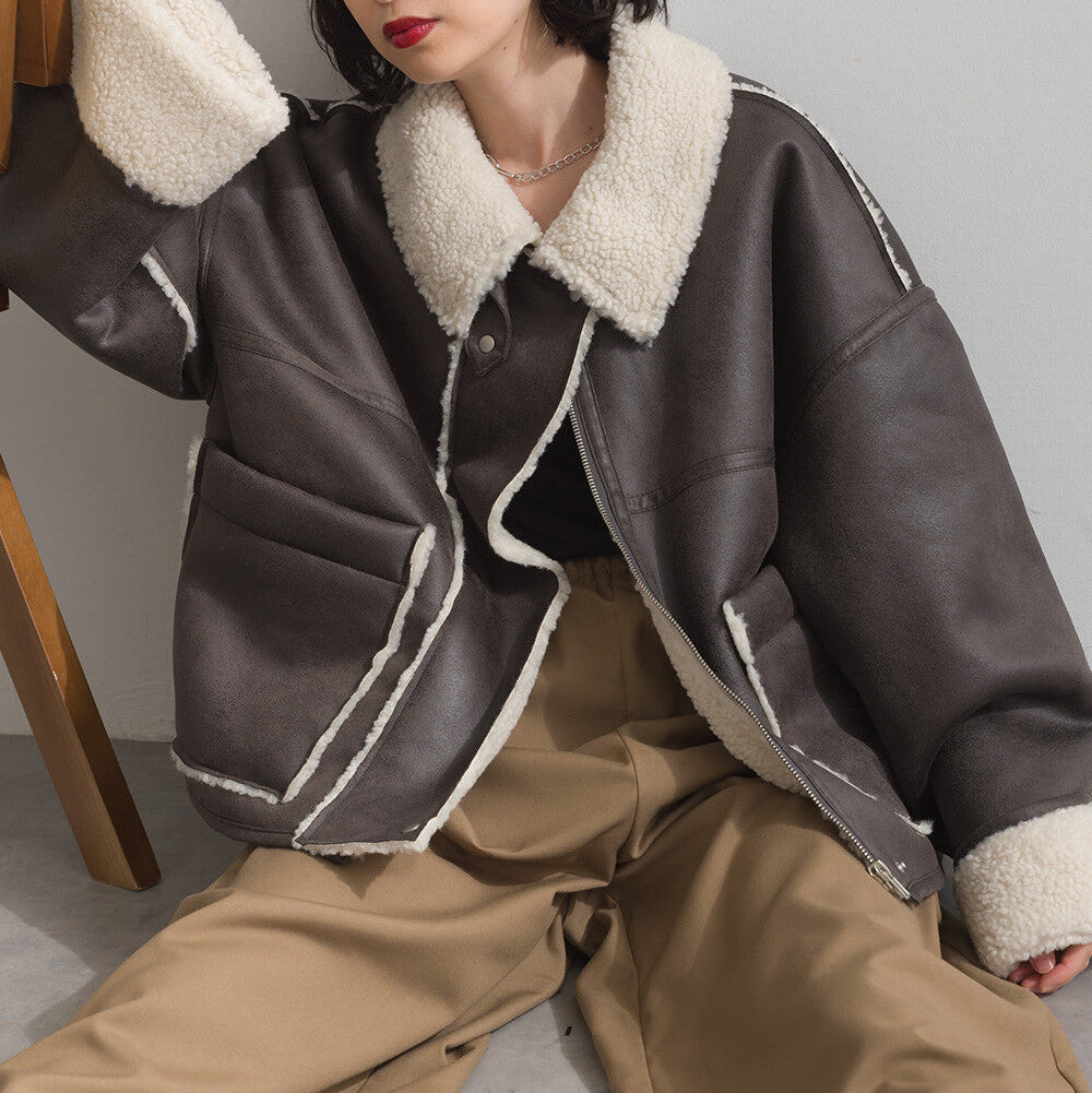 曰本JP直送 仿羊毛粘合夾克，帶羊毛襯裡 [2025 年秋冬新品] {11月30截單;預計10-14工作天發貨｝