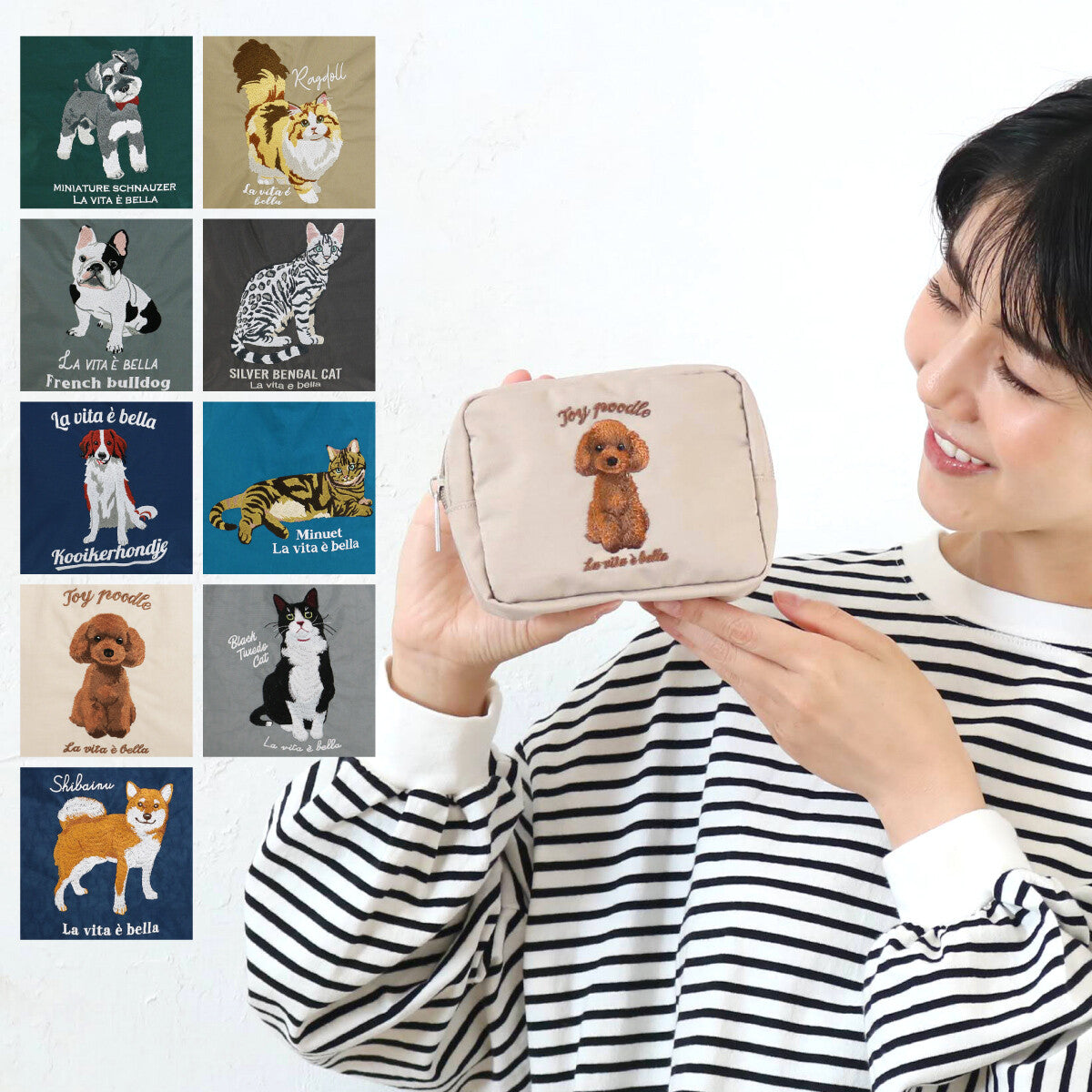 日本JP直送  [2025SS 新品] 動物刺繡小袋 貓咪 雪納瑞 鬥牛犬   {7月12截單;預計10-14 工作天發貨}