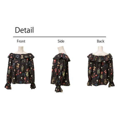 日本JP直送  【2025新品♪】碎花荷葉邊露肩襯衫{11月30截單;預計10-14工作天發貨｝