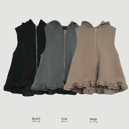 曰本JP送 針織衫【2025新品，當天出貨】荷葉邊下擺黏合連帽背心{11月30截單;預計10-14工作天發貨｝