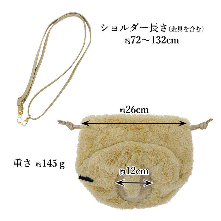 日本JP直送  可愛蓬鬆的黑色貓毛抽繩單肩包，非常適合作為禮物， {3月15截單;預計10-14 工作天發貨}