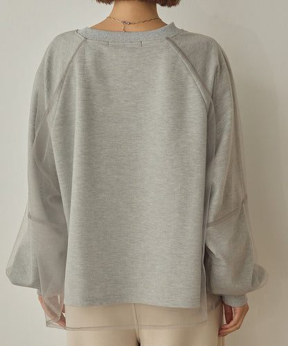 曰本JP直送  紗蕾絲層疊蓬鬆袖印花套頭衫{11月30截單;預計10-14工作天發貨｝