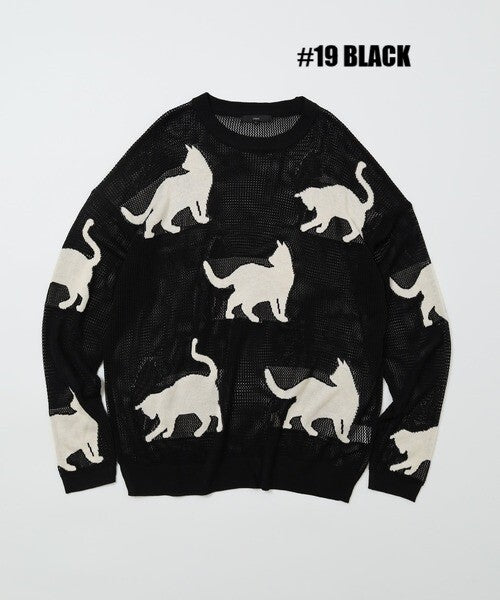 日本JP 直 送   行走貓咪圖案薄紗針織衫{11月30截單;預計10-14工作天發貨｝