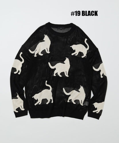 日本JP 直 送   行走貓咪圖案薄紗針織衫{11月30截單;預計10-14工作天發貨｝