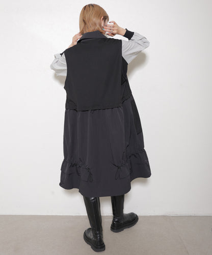 日本JP直送   腰部拱起，對比色布料，抽繩下擺，前開背心，2025 年新款 {11月30截單;預計10-14工作天發貨｝