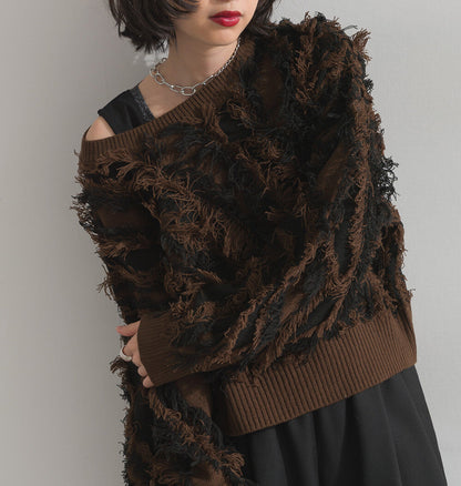 曰本JP直送 馬海毛觸感流蘇提花針織套頭衫 [2025 秋冬新品] {11月30截單;預計10-14工作天發貨｝