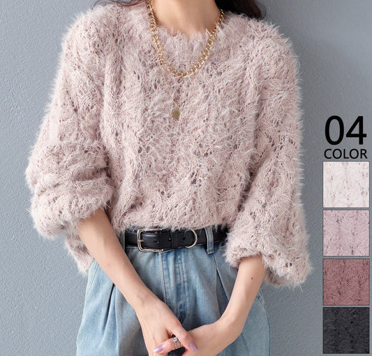 曰本JP直送 【2025新品♪】馬海毛羽毛鏤空針織上衣{11月30截單;預計10-14工作天發貨｝