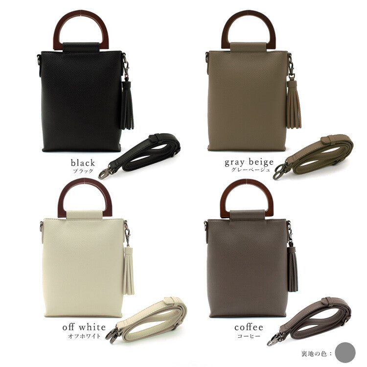 日本JP直送  [肩背包] 木質手柄 2Way 智慧型手機肩背包、斜背包 [合成皮革] ｛1月15截單;預計10-14 工作天發貨｝