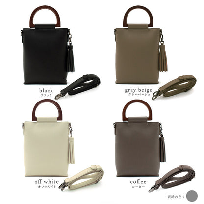 日本JP直送  [肩背包] 木質手柄 2Way 智慧型手機肩背包、斜背包 [合成皮革] ｛1月15截單;預計10-14 工作天發貨｝