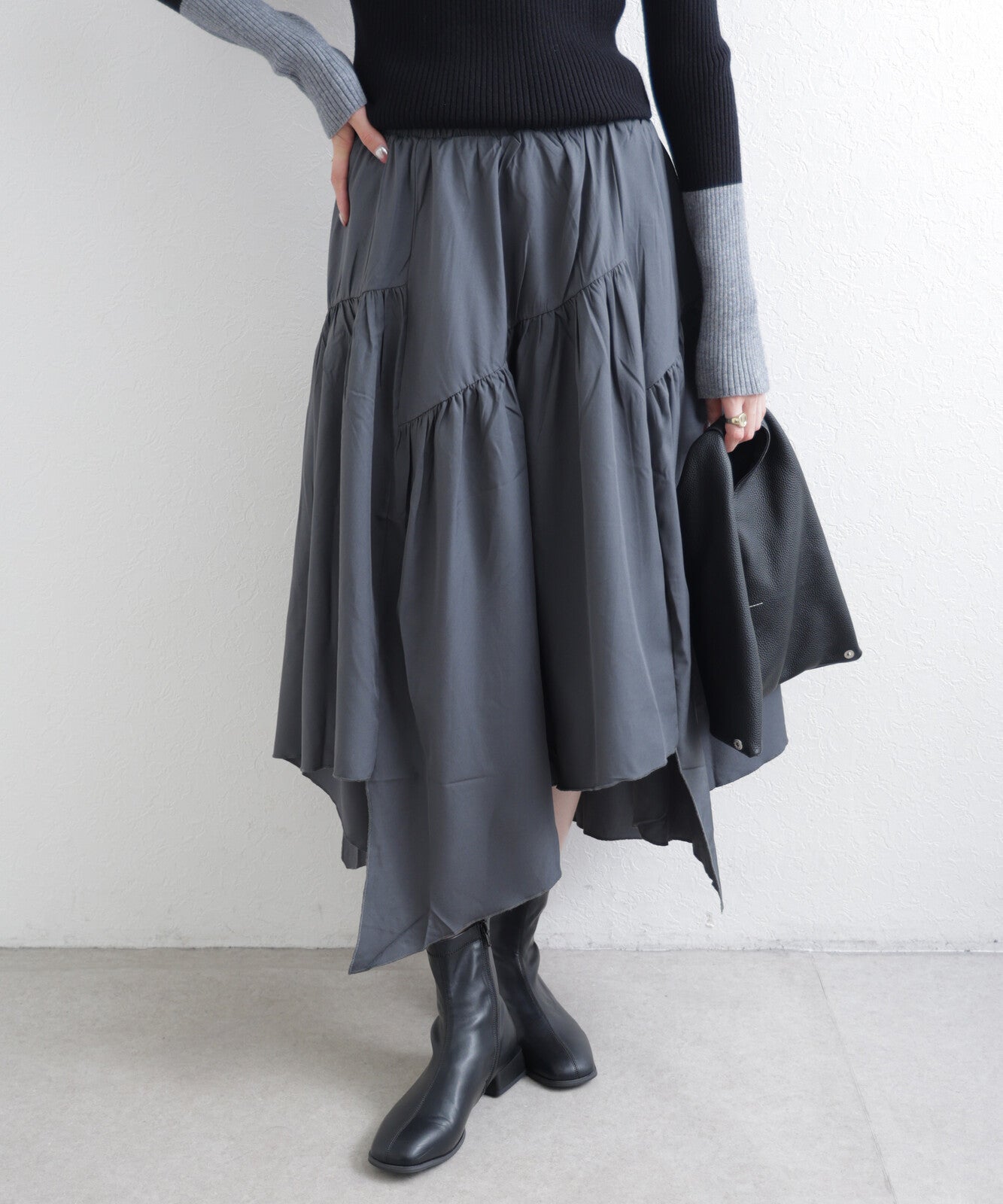 日本JP直送  2025AW 不對稱褶皺半身裙 2025 新款 經濟型{11月30截單;預計10-14工作天發貨｝