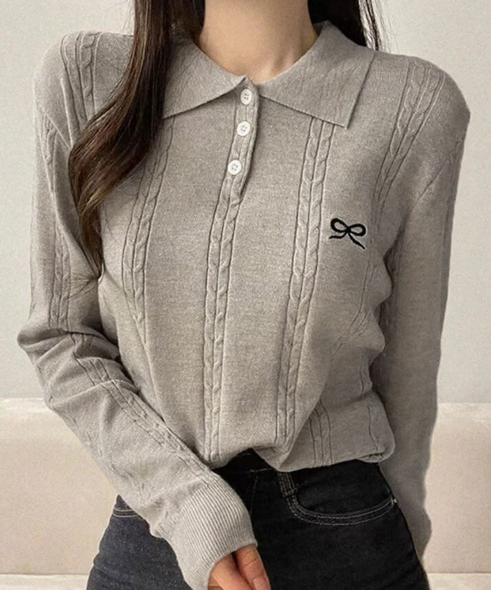 曰本JP送  針織衫 蝴蝶結刺繡POLO衫{11月30截單;預計10-14工作天發貨｝