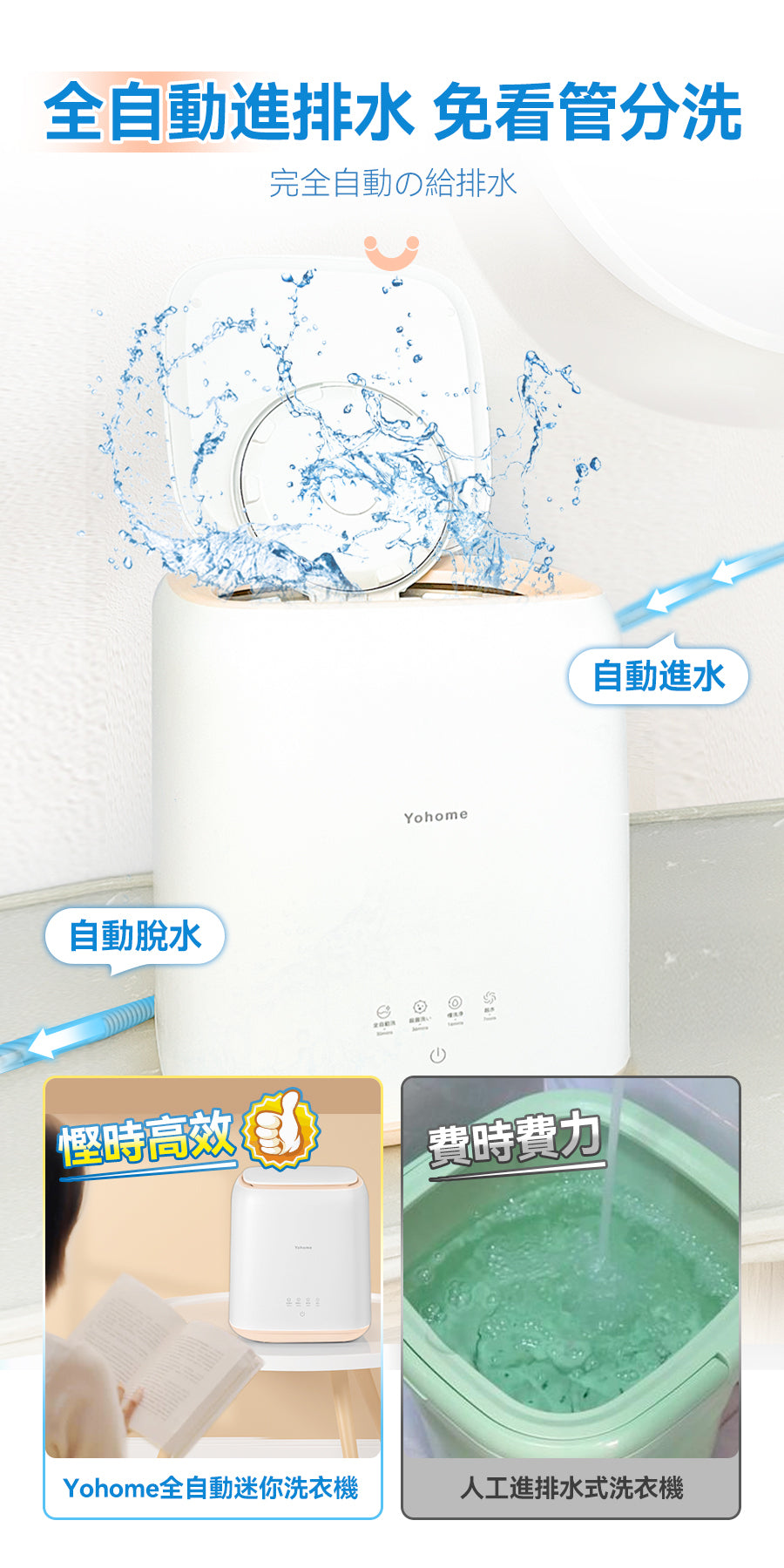 日本 Yohome全自動進水脫水除菌潔淨萬用小型洗物洗衣機｜臭氧殺菌      {8月2截單;預計10-14 工作天發貨}