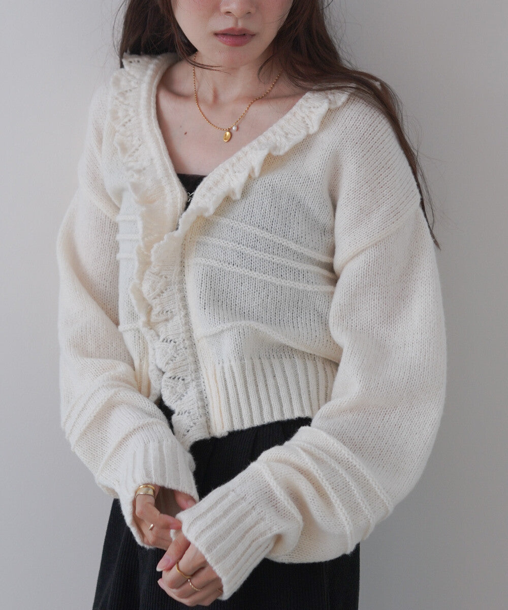 日本JP直送 【2025秋冬新品】拉絨荷葉邊領鉤開襟衫  {11月30截單;預計10-14工作天發貨｝