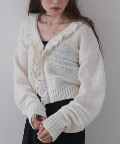 日本JP直送 【2025秋冬新品】拉絨荷葉邊領鉤開襟衫  {11月30截單;預計10-14工作天發貨｝