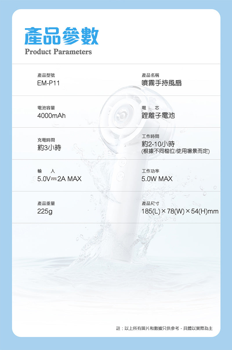 EYEMEGA EM-P11 噴霧手持風扇 {4月15截單;預計10-14 工作天發貨}