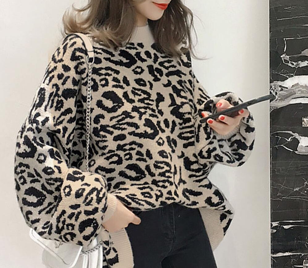 曰本JP送 針織衫《豹紋燈籠袖針織衫》{11月30截單;預計10-14工作天發貨｝