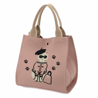 日本JP 直送   【2025新品】時尚貓咪印花針織兩用包 <Minyu> 單肩包 推薦{11月30截單;預計10-14工作天發貨｝