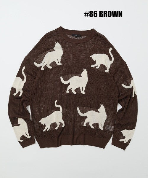 日本JP 直 送   行走貓咪圖案薄紗針織衫{11月30截單;預計10-14工作天發貨｝