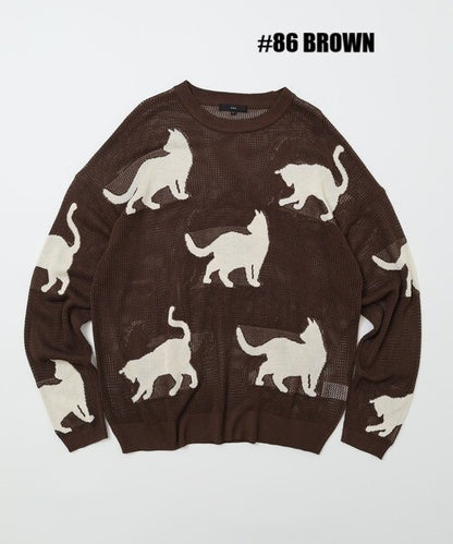 日本JP 直 送   行走貓咪圖案薄紗針織衫{11月30截單;預計10-14工作天發貨｝