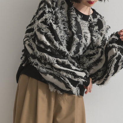 曰本JP直送 馬海毛觸感流蘇提花針織套頭衫 [2025 秋冬新品] {11月30截單;預計10-14工作天發貨｝