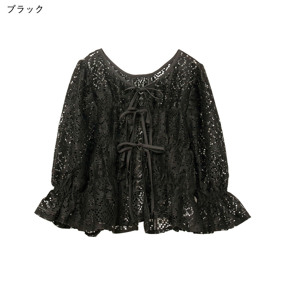 日本JP直送 【2025新品♪】鉤針蕾絲褶皺上衣{11月30截單;預計10-14工作天發貨｝