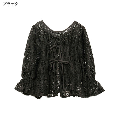 日本JP直送 【2025新品♪】鉤針蕾絲褶皺上衣{11月30截單;預計10-14工作天發貨｝