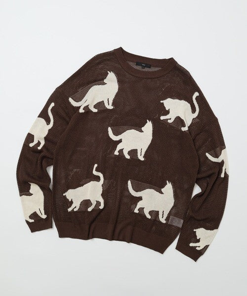 日本JP 直 送   行走貓咪圖案薄紗針織衫{11月30截單;預計10-14工作天發貨｝