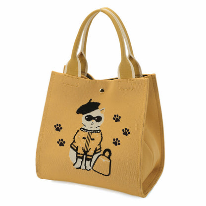 日本JP 直送   【2025新品】時尚貓咪印花針織兩用包 <Minyu> 單肩包 推薦{11月30截單;預計10-14工作天發貨｝