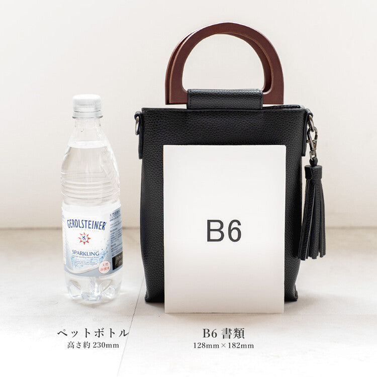 日本JP直送  [肩背包] 木質手柄 2Way 智慧型手機肩背包、斜背包 [合成皮革] ｛1月15截單;預計10-14 工作天發貨｝