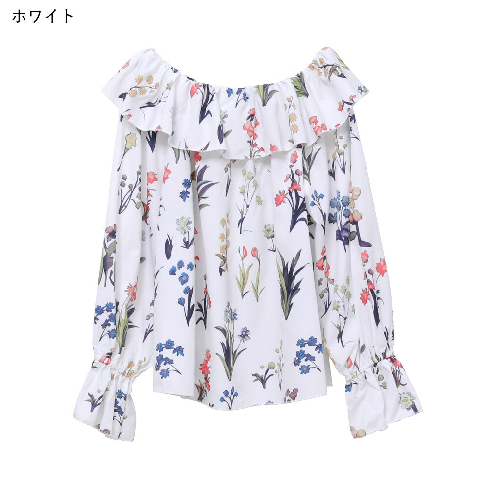 日本JP直送  【2025新品♪】碎花荷葉邊露肩襯衫{11月30截單;預計10-14工作天發貨｝