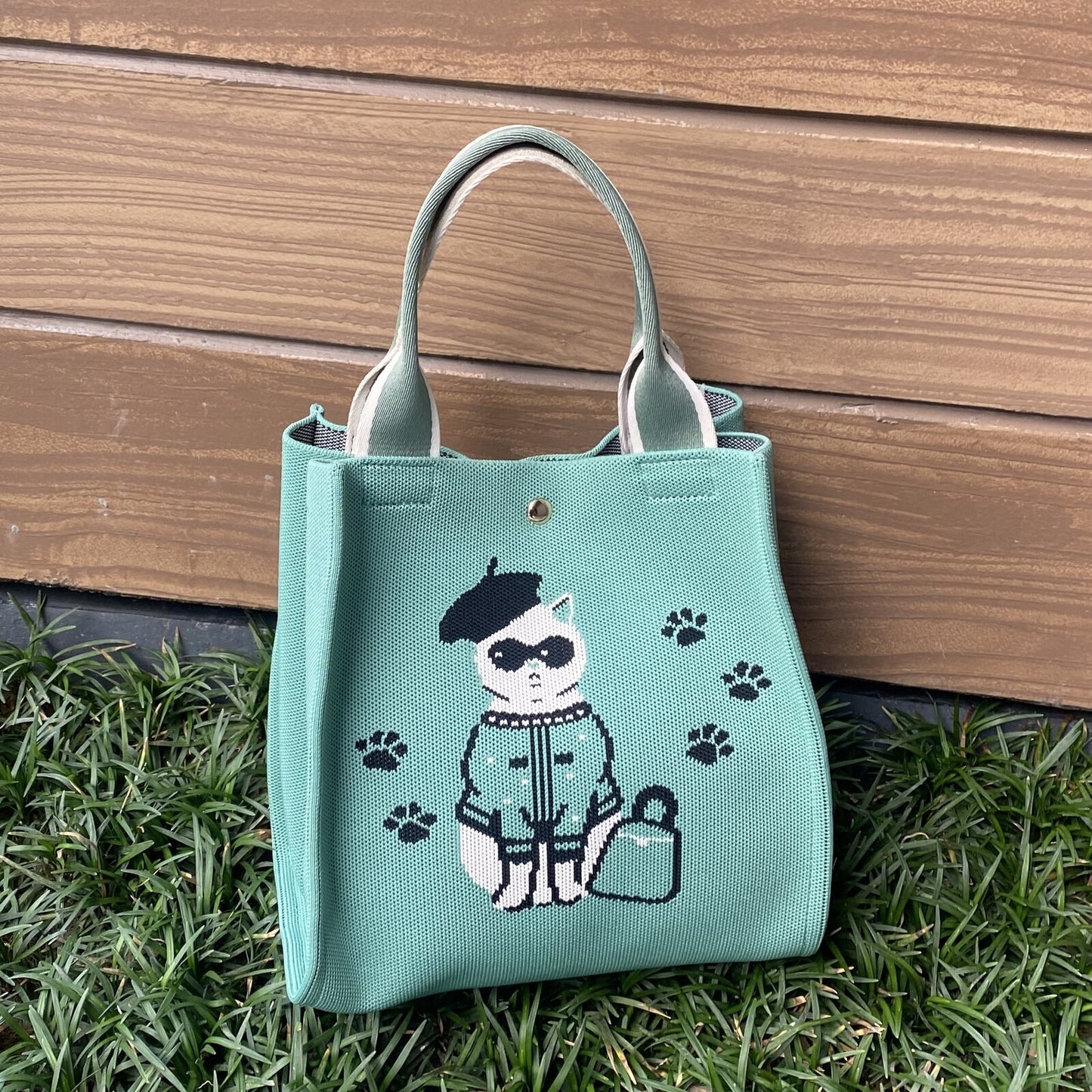 日本JP 直送   【2025新品】時尚貓咪印花針織兩用包 <Minyu> 單肩包 推薦{11月30截單;預計10-14工作天發貨｝