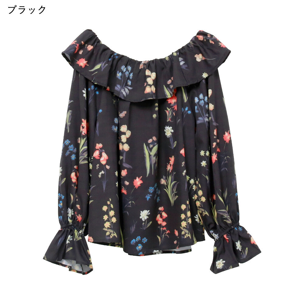 日本JP直送  【2025新品♪】碎花荷葉邊露肩襯衫{11月30截單;預計10-14工作天發貨｝