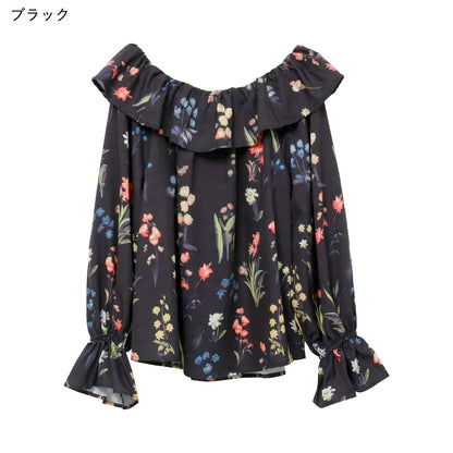 日本JP直送  【2025新品♪】碎花荷葉邊露肩襯衫{11月30截單;預計10-14工作天發貨｝