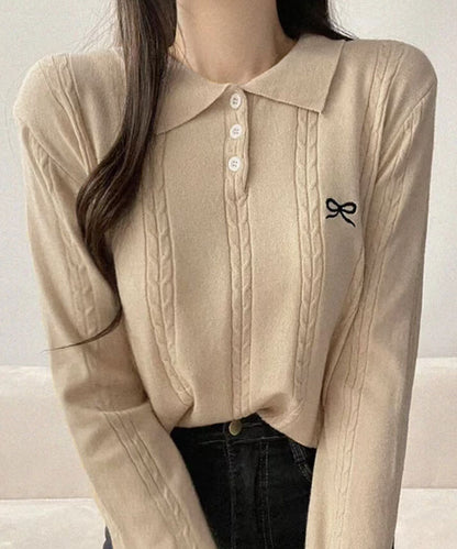 曰本JP送  針織衫 蝴蝶結刺繡POLO衫{11月30截單;預計10-14工作天發貨｝