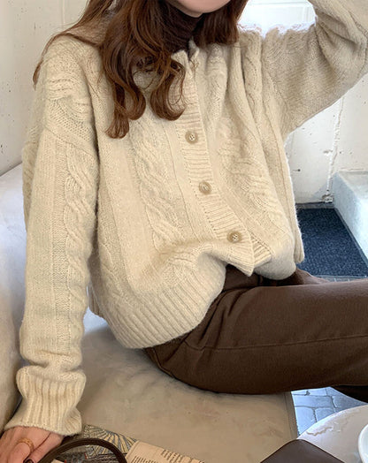 日本JP直送 開襟衫《麻花針織開襟衫，3色可選》{11月30截單;預計10-14工作天發貨｝