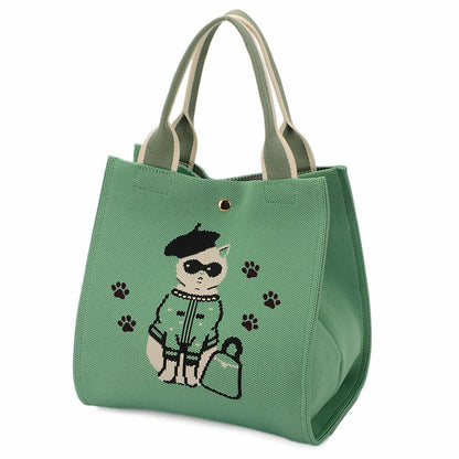 日本JP 直送   【2025新品】時尚貓咪印花針織兩用包 <Minyu> 單肩包 推薦{11月30截單;預計10-14工作天發貨｝