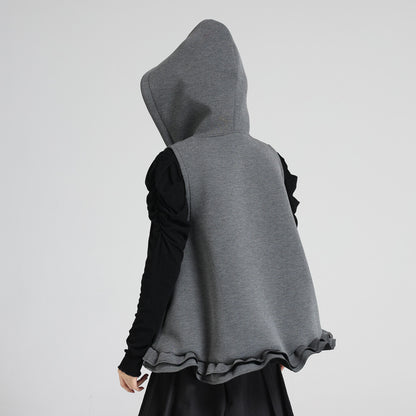 曰本JP送 針織衫【2025新品，當天出貨】荷葉邊下擺黏合連帽背心{11月30截單;預計10-14工作天發貨｝