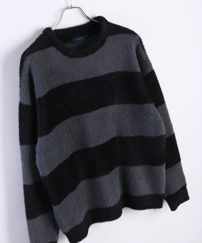 日本JP直送 羽毛紗線寬鬆條紋圓領針織衫 [2025 秋冬款] {11月30截單;預計10-14工作天發貨