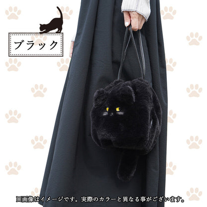 日本JP直送  可愛蓬鬆的黑色貓毛抽繩單肩包，非常適合作為禮物， {3月15截單;預計10-14 工作天發貨}