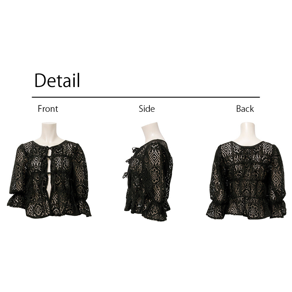 日本JP直送 【2025新品♪】鉤針蕾絲褶皺上衣{11月30截單;預計10-14工作天發貨｝