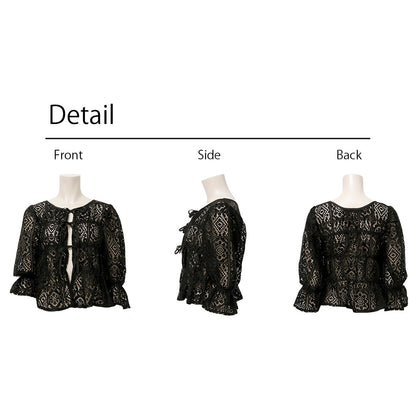 日本JP直送 【2025新品♪】鉤針蕾絲褶皺上衣{11月30截單;預計10-14工作天發貨｝