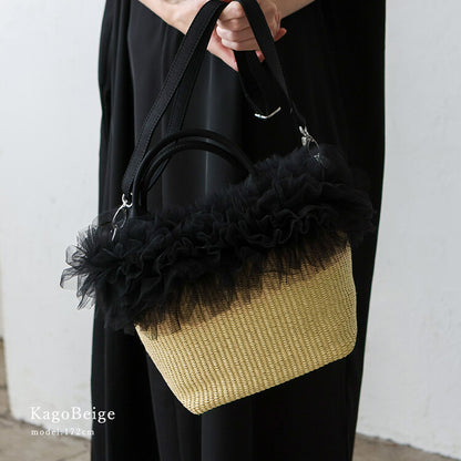 曰本JP直送 可愛迷你薄紗荷葉邊尼龍籃包 {11月30截單;預計10-14工作天發貨｝